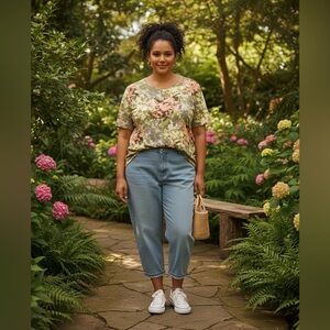 SIZE XL New Denim & Co® Printed Jersey Round Neck Tunic Top